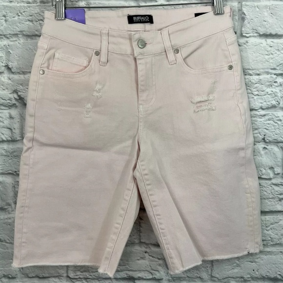 Buffalo David Bitton Pants - BUFFALO DAVID BITTON LIGHT PINK DISTRESSED BERMUDA SHORTS 4/27